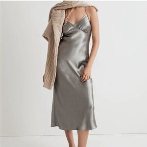 NWT MADEWELL Layton Midi Slip Dress Metallic Recycled Satin Size 4